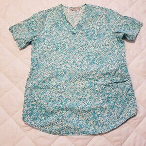 Cherokee Scrub Top- Aqua Floral Pattern w/straps